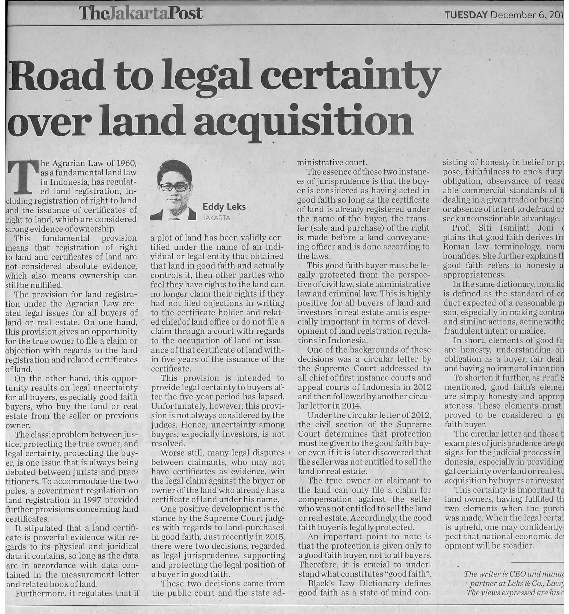 Road to Legal Certainty Over Land Acquisition