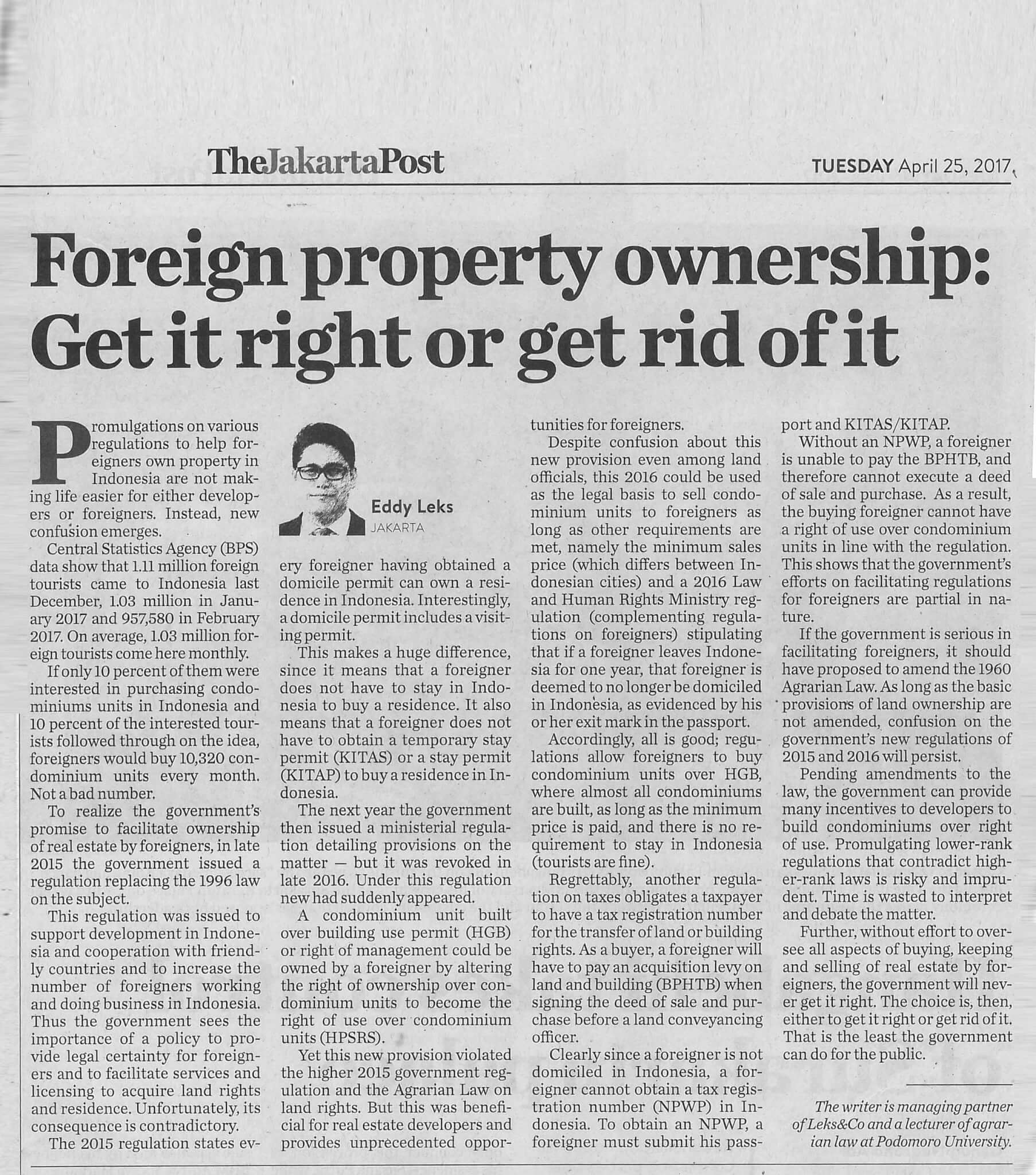 Eddy Leks’ Opinion Published in The Jakarta Post