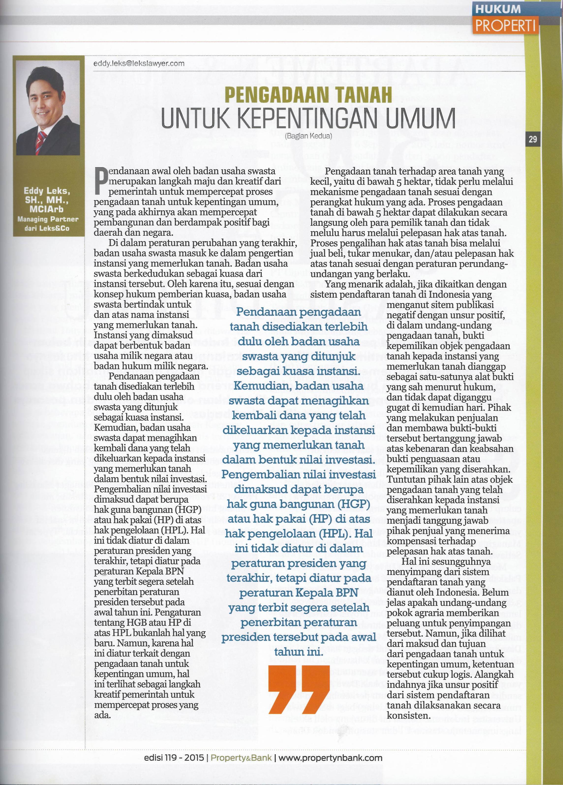 Article of Eddy Leks in Property & Bank - October 2015