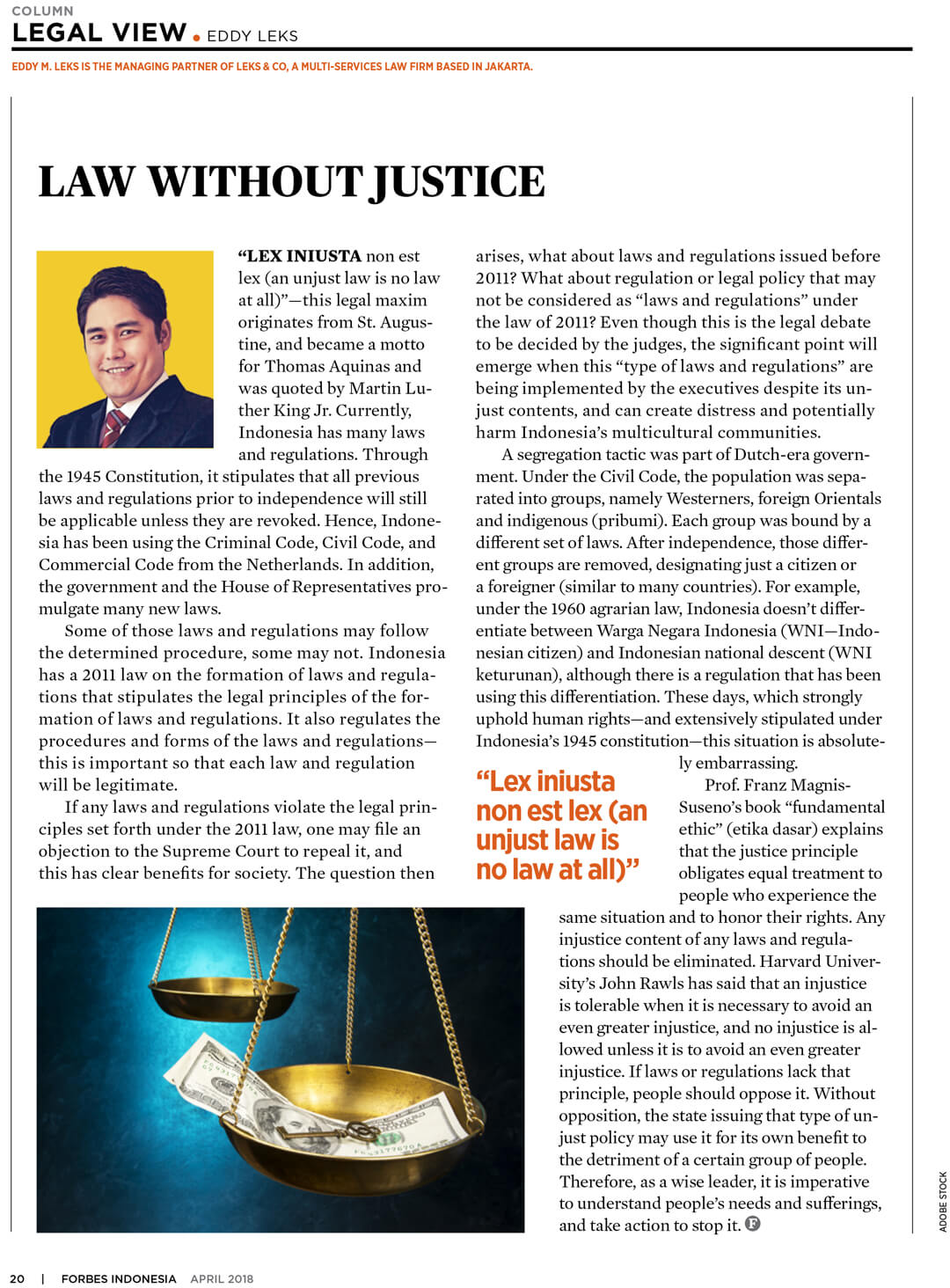 Eddy Leks’ Legal View Published by Forbes Indonesia