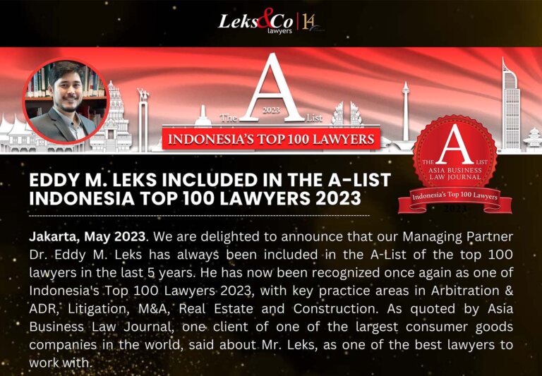Eddy M. Leks Included in the A-List Indonesia Top 100 Lawyers 2023